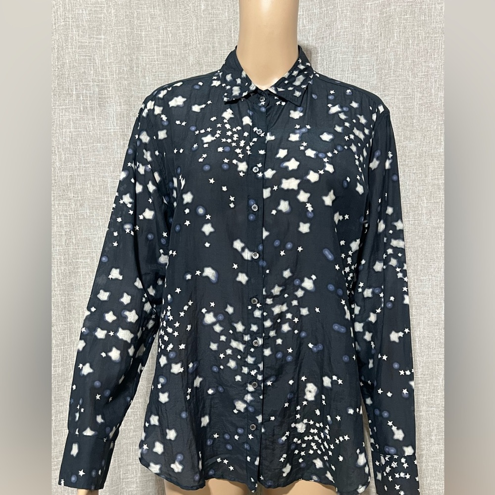 Xirena Blouse Alyx Star Print Long Sleeves Button~XSMALL~navy/white-runs big